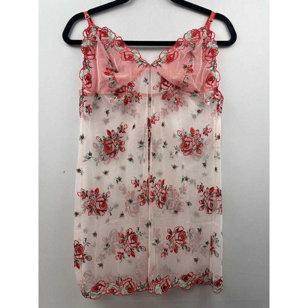 Victoria Secret Floral Embroidery Sheer Mesh Slip Size Large - Picture 2 of 11